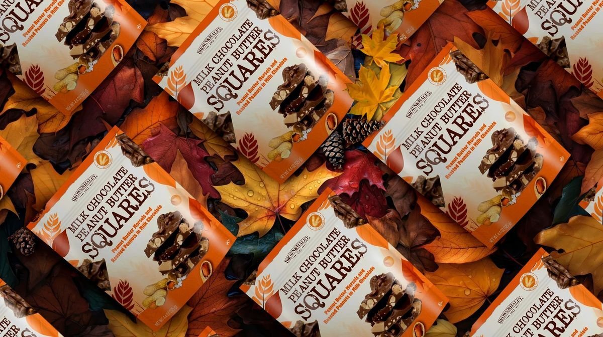 Milk Chocolate Peanut Butter Squares "Autumn" themed package design on film