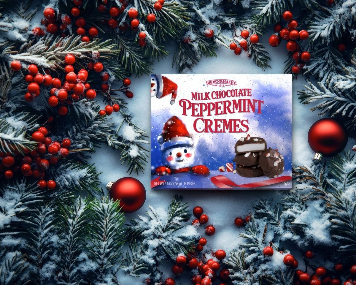 Holiday themed sculptured embossed "Peppermint Cremes" Scout package design