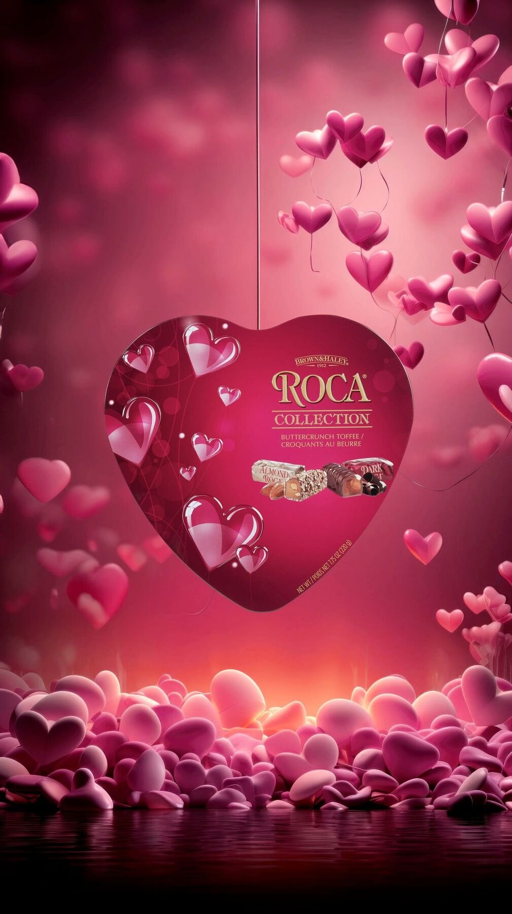 Valentine's Day themed tin package design & ad imagery